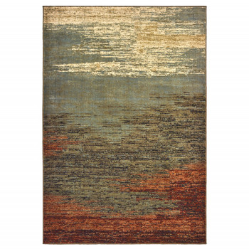 7' x 9' Blue and Brown Distressed Area Rug