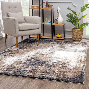 7' x 9' Ivory and Navy Retro Modern Area Rug