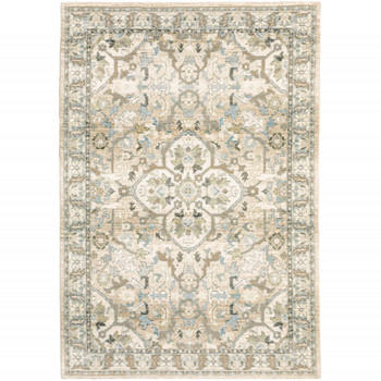 7' x 9' Beige and Ivory Medallion Area Rug