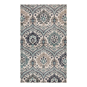 7' x 9' Ivory Blue and Gray Floral Stain Resistant Area Rug