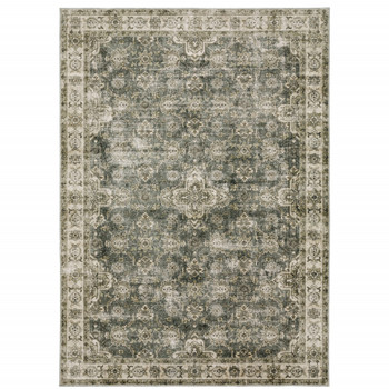 8' x 10' Blue and Beige Oriental Printed Stain Resistant Non Skid Area Rug