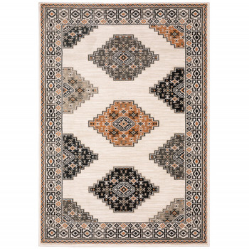8' x 10' Abstract Ivory and Gray Geometric Indoor Area Rug