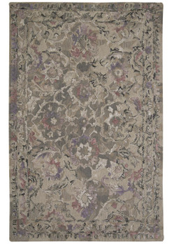 8' x 10' Taupe Gray and Purple Wool Abstract Tufted Handmade Stain Resistant Area Rug