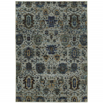 8' x 10' Blue and Navy Oriental Power Loom Stain Resistant Area Rug