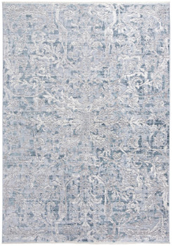 8' x 10' Blue Gray and Silver Abstract Distressed Area Rug with Fringe