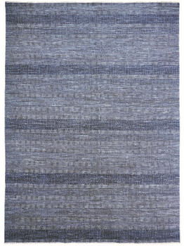 8' x 10' Blue and Gray Wool Striped Hand Knotted Area Rug