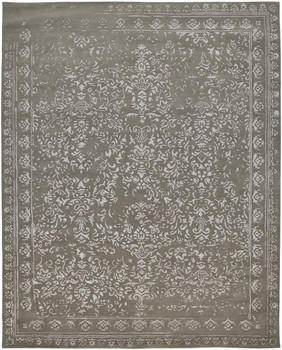 8' x 10' Gray Taupe and Silver Wool Floral Tufted Handmade Distressed Area Rug