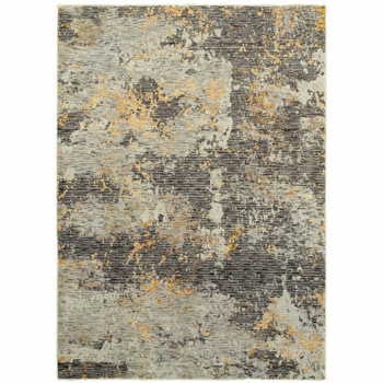 8' x 10' Grey and Gold Abstract Power Loom Stain Resistant Area Rug