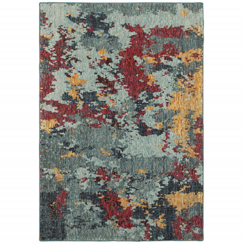 8' x 10' Blue and Red Abstract Power Loom Stain Resistant Area Rug