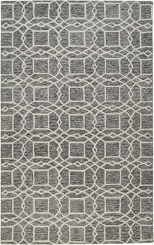 8' x 10' Black Gray and Ivory Wool Geometric Tufted Handmade Stain Resistant Area Rug