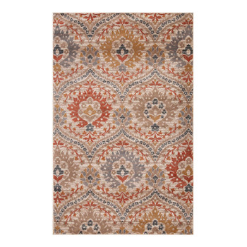 8' x 10' Ivory Orange and Gray Floral Stain Resistant Area Rug