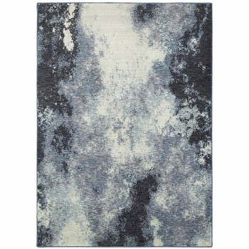 8' x 10' Navy and Ivory Abstract Power Loom Stain Resistant Area Rug