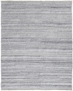8' x 10' Gray Silver and Ivory Striped Hand Woven Stain Resistant Area Rug