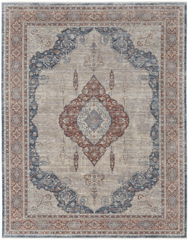 8' x 10' Gray Red and Blue Floral Power Loom Stain Resistant Area Rug