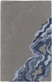 8' x 10' Gray Taupe and Blue Wool Abstract Tufted Handmade Area Rug