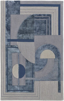 8' x 10' Blue Ivory and Gray Wool Striped Tufted Handmade Area Rug