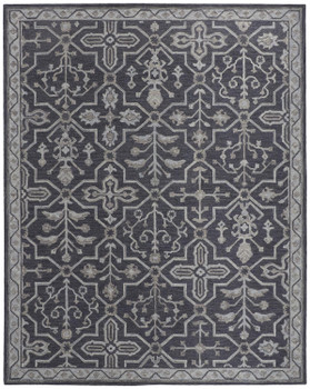 8' x 10' Blue and Gray Wool Floral Tufted Handmade Stain Resistant Area Rug