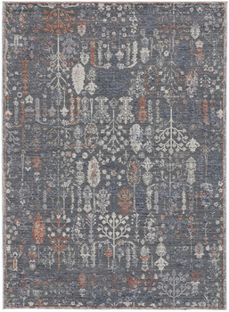 8' x 10' Gray Ivory and Orange Floral Power Loom Area Rug