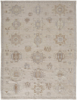 8' x 10' Tan and Brown Floral Hand Knotted Stain Resistant Area Rug