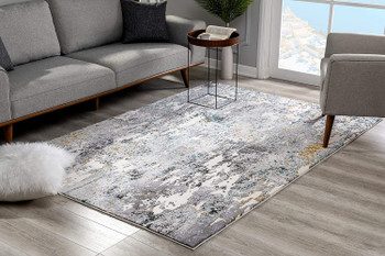 8' x 10' Gray Abstract Power Loom Rectangle Polyester Area Rug
