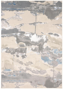8' x 10' Ivory Gray and Blue Abstract Area Rug