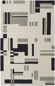 8' x 10' Ivory and Taupe Wool Abstract Tufted Handmade Area Rug