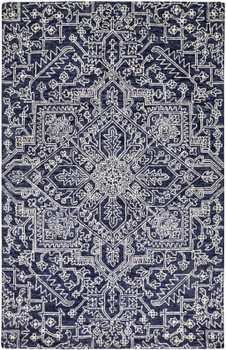 8' x 10' Blue and Ivory Wool Floral Tufted Handmade Stain Resistant Area Rug