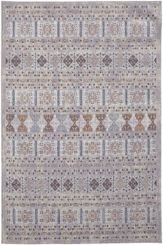 8' x 10' Orange Gray and White Geometric Power Loom Distressed Stain Resistant Area Rug