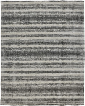 8' x 10' Gray Ivory and Black Abstract Hand Woven Area Rug