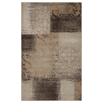 8' x 10' Beige Gray and Black Damask Distressed Stain Resistant Area Rug