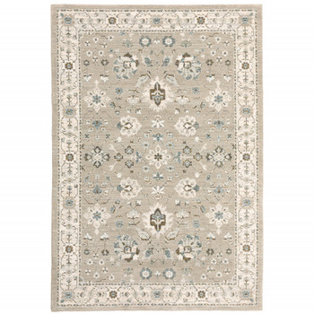8' x 10' Beige Ivory Blue Green and Purple Oriental Power Loom Stain Resistant Area Rug