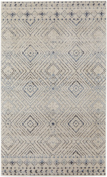 8' x 10' Ivory Blue and Gray Geometric Power Loom Distressed Area Rug