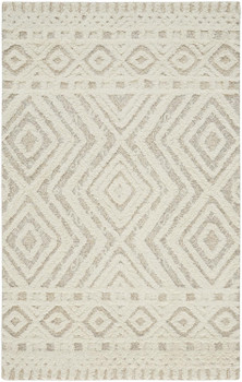 8' x 10' Ivory and Tan Wool Geometric Tufted Handmade Stain Resistant Area Rug