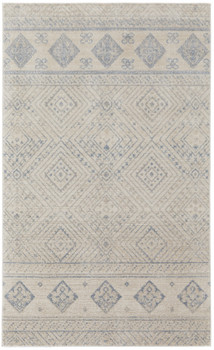 8' x 10' Ivory and Blue Geometric Power Loom Distressed Area Rug