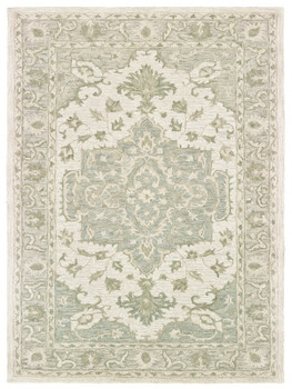 8' x 10' Green and Cream Medallion Area Rug