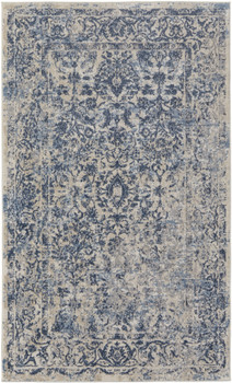 8' x 10' Blue & Ivory Floral Power Loom Distressed Area Rug