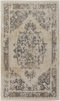 8' x 10' Ivory Gray and Brown Floral Power Loom Distressed Area Rug