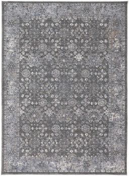 8' x 10' Taupe Gray and Orange Floral Power Loom Area Rug