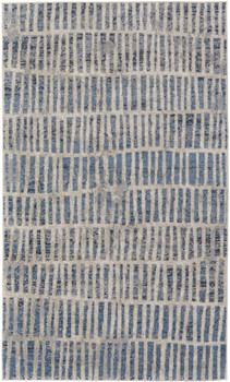 8' x 10' Blue and Ivory Geometric Power Loom Distressed Area Rug