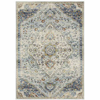 8' x 10' Blue Beige Rust Gold and Teal Oriental Power Loom Stain Resistant Area Rug