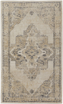 8' x 10' Ivory and Gray Floral Power Loom Distressed Area Rug