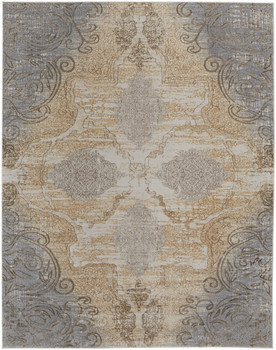 8' x 10' Silver Tan and Gray Floral Power Loom Area Rug