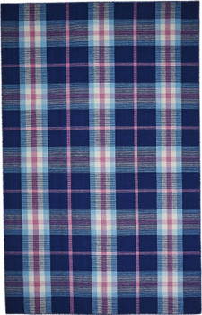 8' x 10' Blue Pink and White Abstract Hand Woven Stain Resistant Area Rug