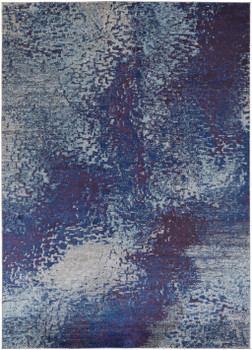 8' x 10' Blue Purple and Ivory Abstract Power Loom Stain Resistant Area Rug