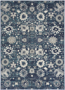 8' x 10' Navy Blue Floral Power Loom Distressed Area Rug