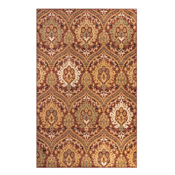 8' x 10' Red Olive and Gold Floral Stain Resistant Area Rug