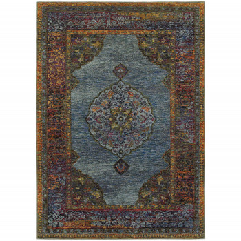 8' x 10' Blue Gold Green Red Orange and Purple Oriental Power Loom Area Rug