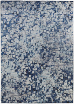 8' x 10' Blue and Ivory Abstract Power Loom Distressed Stain Resistant Area Rug