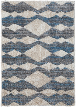 8' x 10' Ivory Gray and Blue Chevron Power Loom Stain Resistant Area Rug