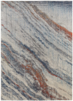 8' x 10' Ivory Orange and Blue Abstract Power Loom Stain Resistant Area Rug